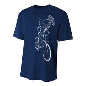 Hammerhead Shark Riding Bicycle Youth Performance Sprint T-Shirt