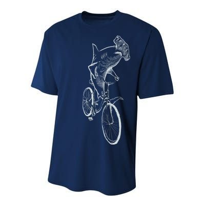 Hammerhead Shark Riding Bicycle Youth Performance Sprint T-Shirt