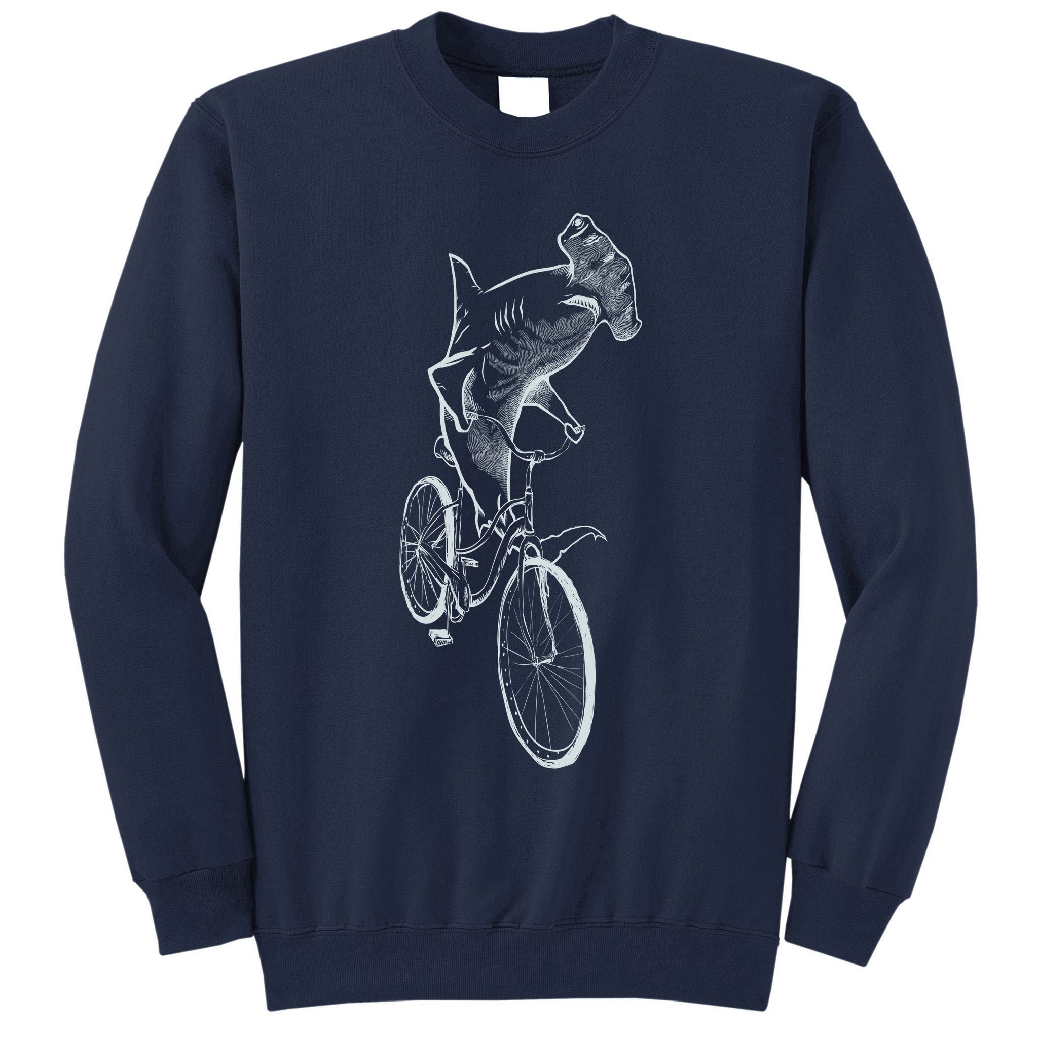Hammerhead Shark Riding Bicycle Tall Sweatshirt