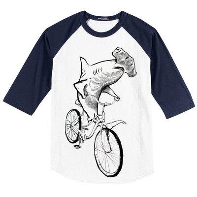 Hammerhead Shark Riding Bicycle Baseball Sleeve Shirt