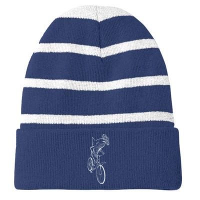 Hammerhead Shark Riding Bicycle Striped Beanie with Solid Band