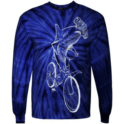 Hammerhead Shark Riding Bicycle Tie-Dye Long Sleeve Shirt