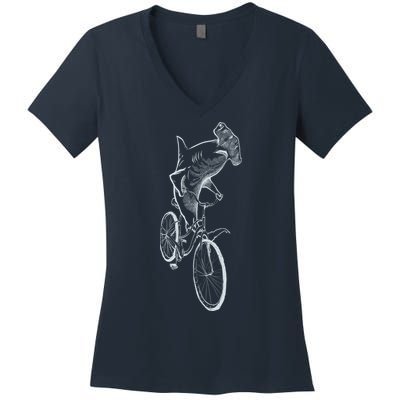 Hammerhead Shark Riding Bicycle Women's V-Neck T-Shirt