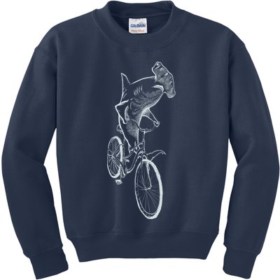 Hammerhead Shark Riding Bicycle Kids Sweatshirt