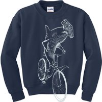 Hammerhead Shark Riding Bicycle Kids Sweatshirt