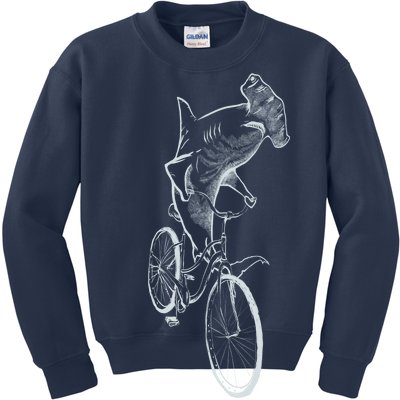 Hammerhead Shark Riding Bicycle Kids Sweatshirt