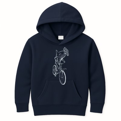 Hammerhead Shark Riding Bicycle Kids Hoodie