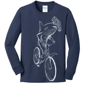 Hammerhead Shark Riding Bicycle Kids Long Sleeve Shirt