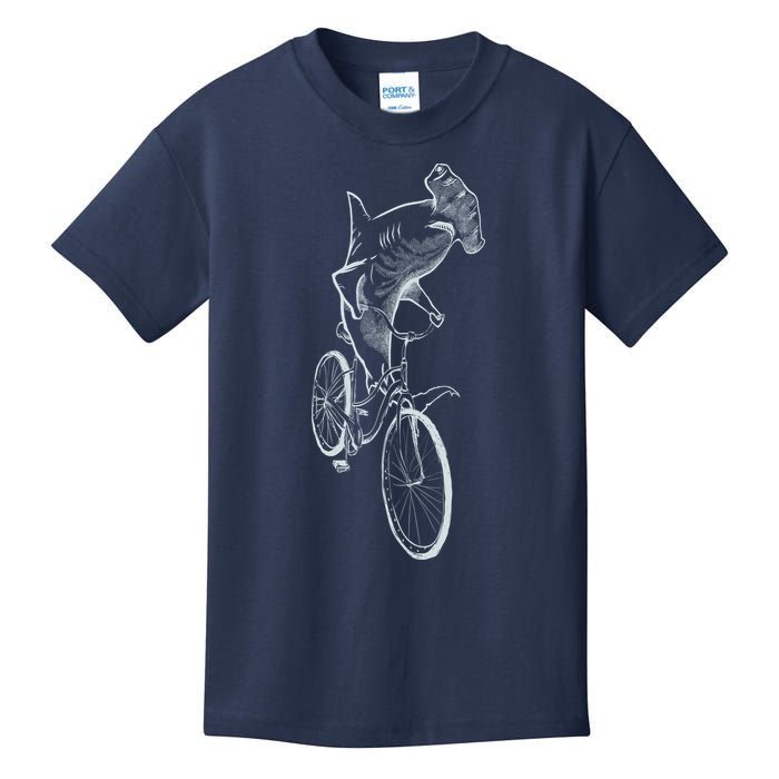 Hammerhead Shark Riding Bicycle Kids T-Shirt
