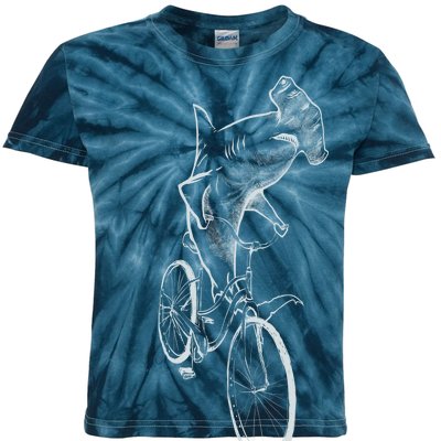 Hammerhead Shark Riding Bicycle Kids Tie-Dye T-Shirt