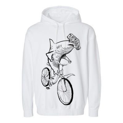 Hammerhead Shark Riding Bicycle Garment-Dyed Fleece Hoodie