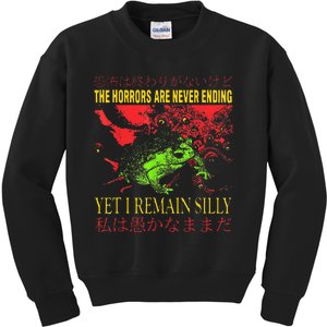 Horrors Are Never Ending Yet I Remain Silly Japanese Frog Kids Sweatshirt