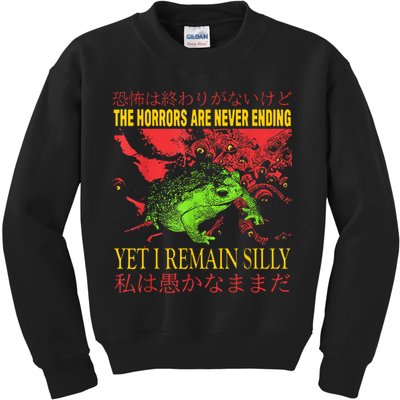 Horrors Are Never Ending Yet I Remain Silly Japanese Frog Kids Sweatshirt