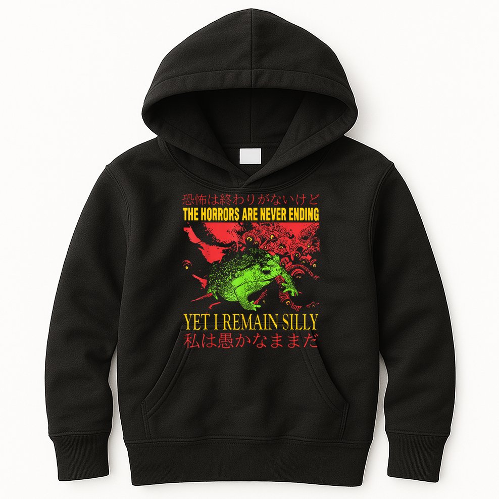 Horrors Are Never Ending Yet I Remain Silly Japanese Frog Kids Hoodie