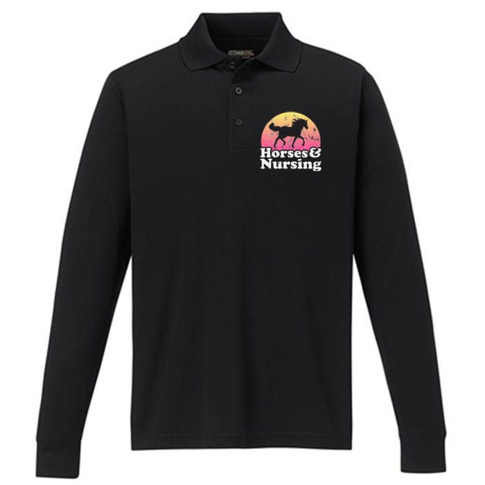 Horse and Nurse  or Horses Nursing Performance Long Sleeve Polo