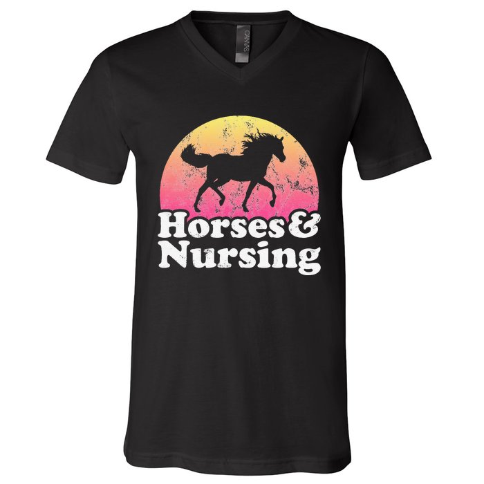 Horse and Nurse  or Horses Nursing V-Neck T-Shirt