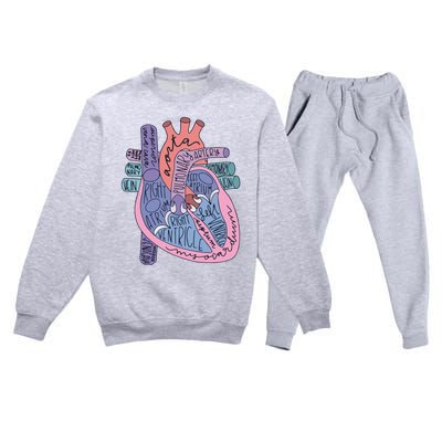 Heart Anatomy Nursing School Cardiologist Anatomical Heart Premium Crewneck Sweatsuit Set