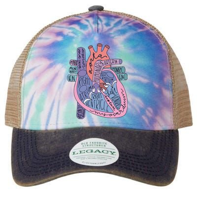 Heart Anatomy Nursing School Cardiologist Anatomical Heart Legacy Tie Dye Trucker Hat