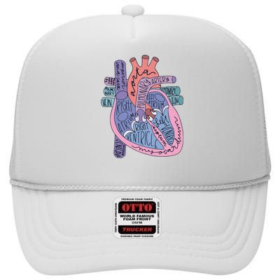 Heart Anatomy Nursing School Cardiologist Anatomical Heart High Crown Mesh Back Trucker Hat