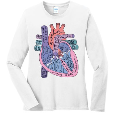 Heart Anatomy Nursing School Cardiologist Anatomical Heart Ladies Long Sleeve Shirt