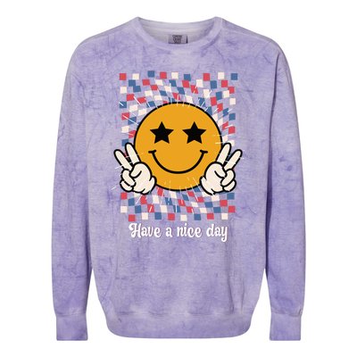 Have A Nice Day Smiley Face | 4th Of July Colorblast Crewneck Sweatshirt