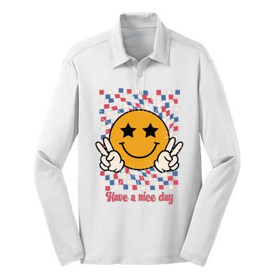 Have A Nice Day Smiley Face | 4th Of July Silk Touch Performance Long Sleeve Polo