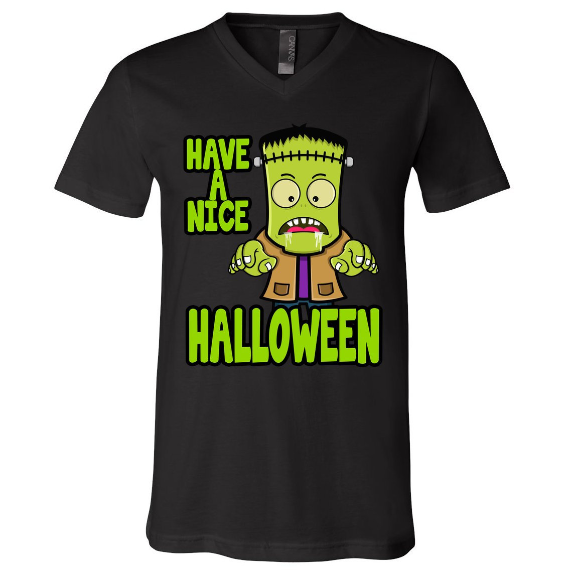 Have A Nice Halloween Frankenstein Monster V-Neck T-Shirt