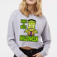 Have A Nice Halloween Frankenstein Monster Cropped Pullover Crew