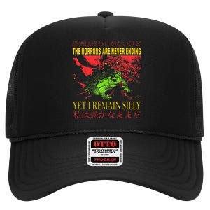 Horrors Are Never Ending Yet I Remain Silly Japanese Frog High Crown Mesh Back Trucker Hat