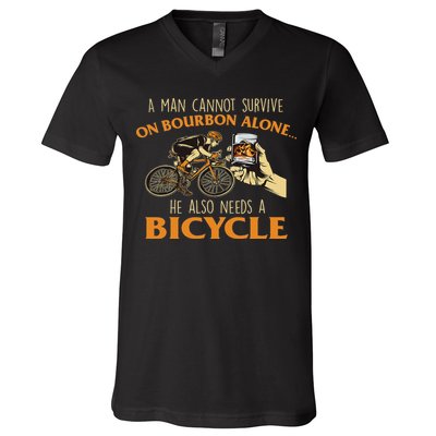 He Also Needs A Bicycle Cycling Biker Bicyclist Cyclist V-Neck T-Shirt