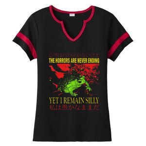 Horrors Are Never Ending Yet I Remain Silly Japanese Frog Ladies Halftime Notch Neck Tee