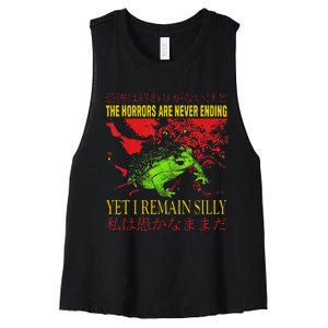 Horrors Are Never Ending Yet I Remain Silly Japanese Frog Women's Racerback Cropped Tank