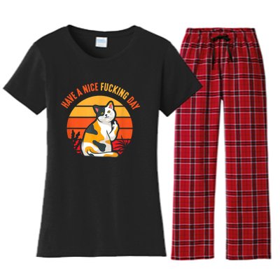 Have A Nice Fucking Day Cat Kitten Adult Raunchy Humor Women's Flannel Pajama Set