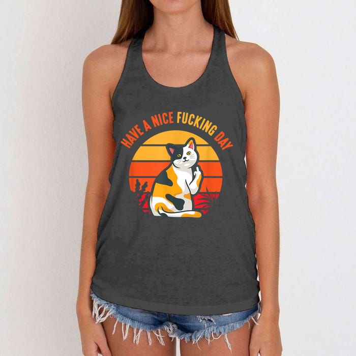 Have A Nice Fucking Day Cat Kitten Adult Raunchy Humor Women's Knotted Racerback Tank