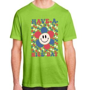 Have A Nice Day 4th Of July Funny Smiley Flower Red White Blue Adult ChromaSoft Performance T-Shirt