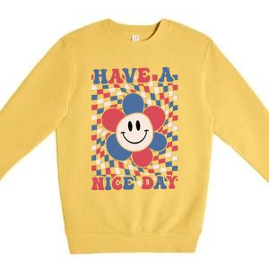 Have A Nice Day 4th Of July Funny Smiley Flower Red White Blue Premium Crewneck Sweatshirt