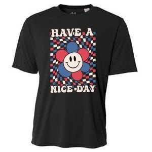 Have A Nice Day 4th Of July Funny Smiley Flower Red White Blue Cooling Performance Crew T-Shirt