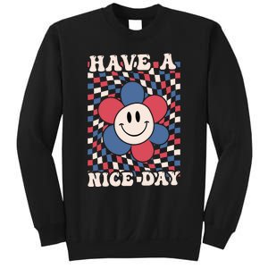 Have A Nice Day 4th Of July Funny Smiley Flower Red White Blue Sweatshirt