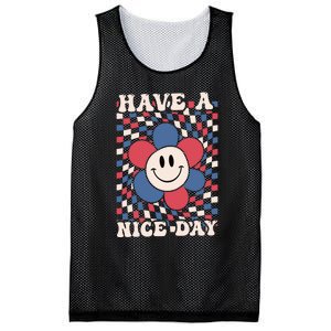 Have A Nice Day 4th Of July Funny Smiley Flower Red White Blue Mesh Reversible Basketball Jersey Tank