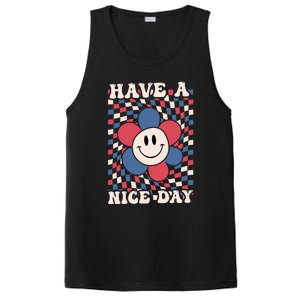 Have A Nice Day 4th Of July Funny Smiley Flower Red White Blue PosiCharge Competitor Tank