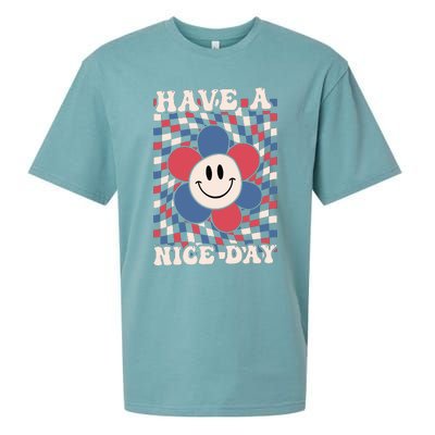 Have A Nice Day 4th Of July Funny Smiley Flower Red White Blue Sueded Cloud Jersey T-Shirt