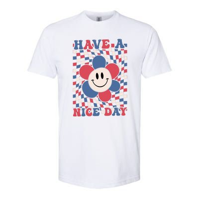 Have A Nice Day 4th Of July Funny Smiley Flower Red White Blue Softstyle® CVC T-Shirt