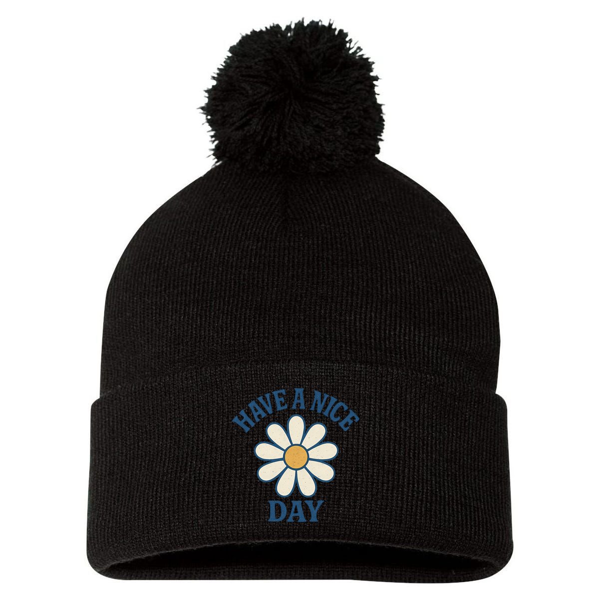 Have a Nice Day Pom Pom 12in Knit Beanie