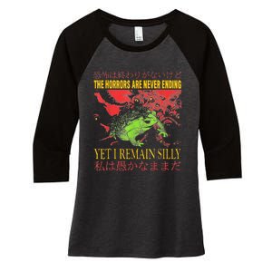 Horrors Are Never Ending Yet I Remain Silly Japanese Frog Women's Tri-Blend 3/4-Sleeve Raglan Shirt