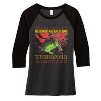 Horrors Are Never Ending Yet I Remain Silly Japanese Frog Women's Tri-Blend 3/4-Sleeve Raglan Shirt