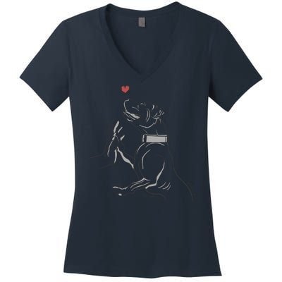 Hand Draw Pitbull Women's V-Neck T-Shirt