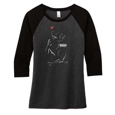 Hand Draw Pitbull Women's Tri-Blend 3/4-Sleeve Raglan Shirt