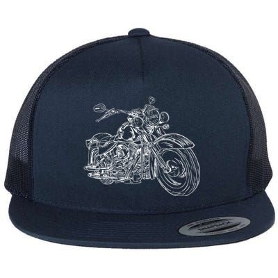 Hand Drawn Motorcycle Flat Bill Trucker Hat