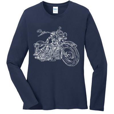 Hand Drawn Motorcycle Ladies Long Sleeve Shirt