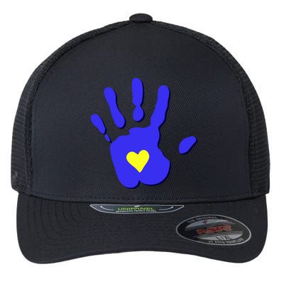 Hand Heart Down Syndrome Awareness Flexfit Unipanel Trucker Cap